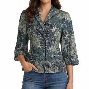 Lafayette 148 Helena Jacket Size 4 Floral Brocade Blue Green Workwear Office